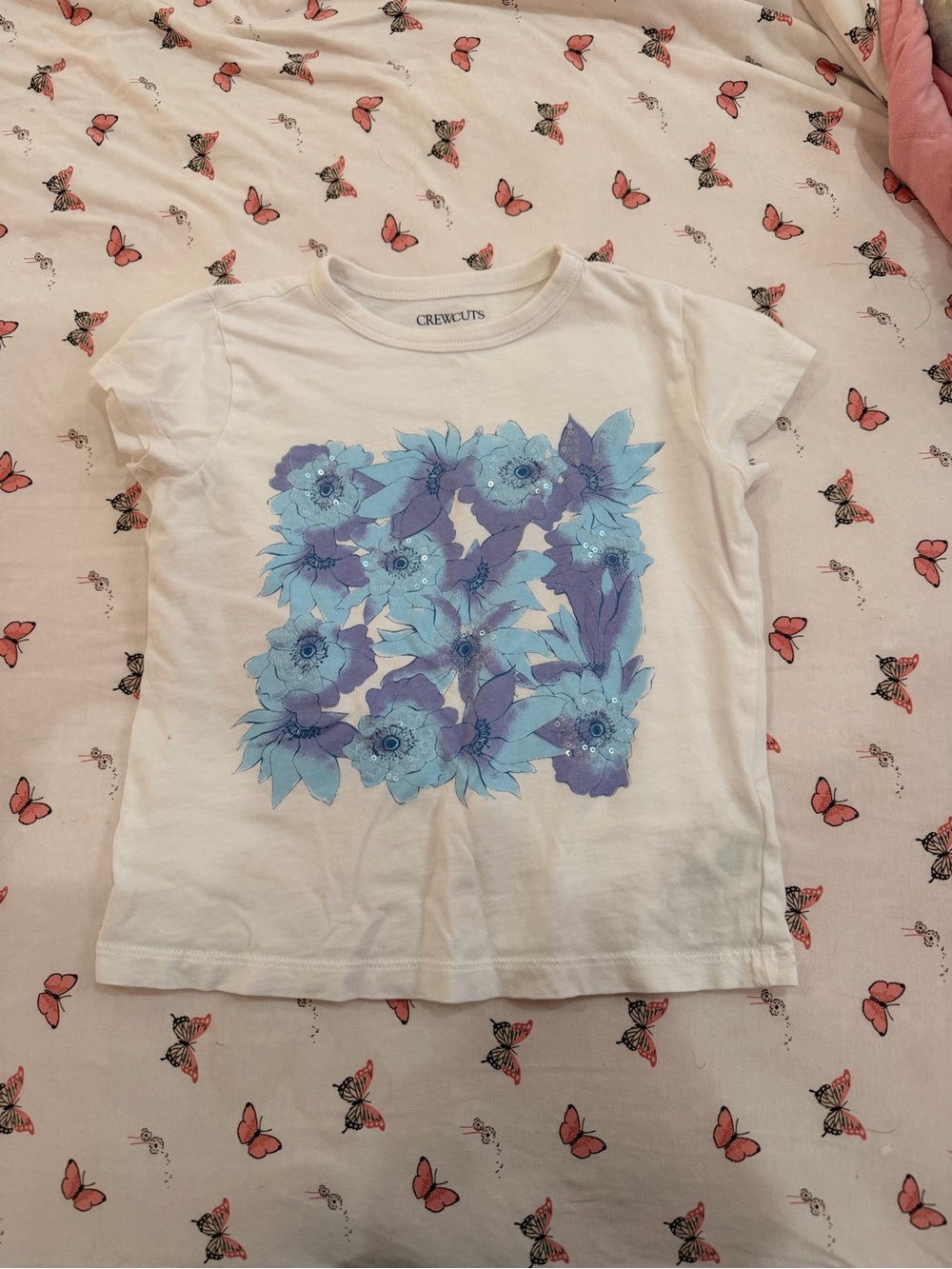 Crewcuts White Short-Sleeve Tee with Blue Floral Graphic